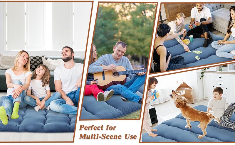 GARVEE Japanese Futon Mattress Twin Size, Tatami Floor Mat, Roll-Up Camping Mattress Pad in Wave Navy - Comfortable and Portable Sleeping Solution for Versatile Use