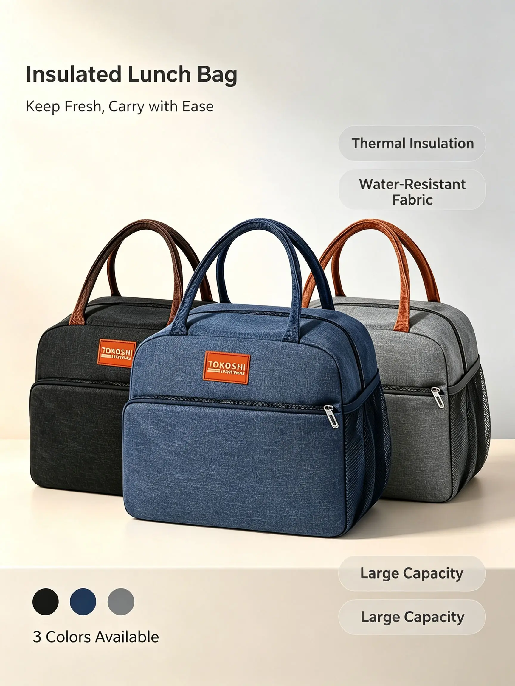 Unisex Insulated Lunch Bag with Large Capacity Cold Storage Tote for Work and Travel, Suitable for Office, Picnics, Beaches, All Seasons
