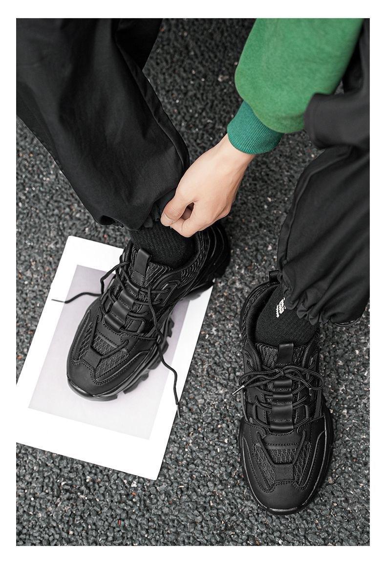 UYCEKK Men'S Lace-up Breathable Height-Increasing Casual Thick-Soled Dad Shoes|   and Fabric Upper, Rubber Sole, EVA Insole, Solid Color, Low Top, Suitable for All Seasons