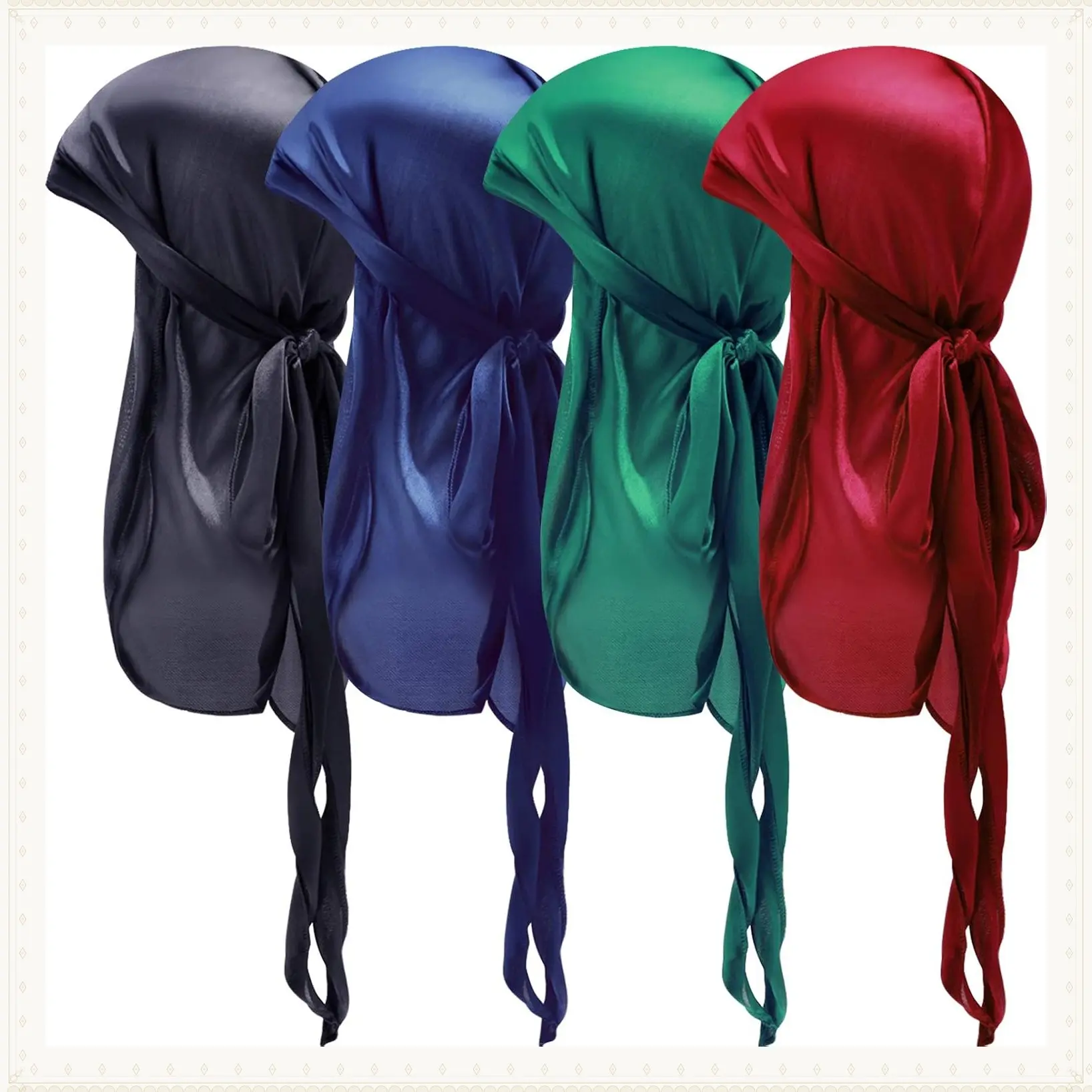 4 Pcs Baby Kids Silky Satin Durags with Long Tail & Wide Straps - Child Headwraps for 360 WavesGift