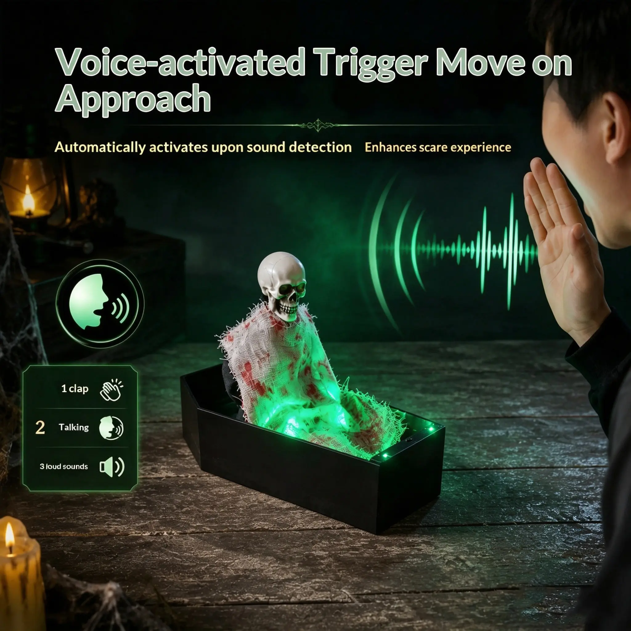 1pc Creative Skeleton Coffin Ghost Sitting Up - Halloween Horror Party Scene Decoration Props, Funny Desktop Decorations, Atmosphere Ornaments [Battery Not Included - Self Bring]