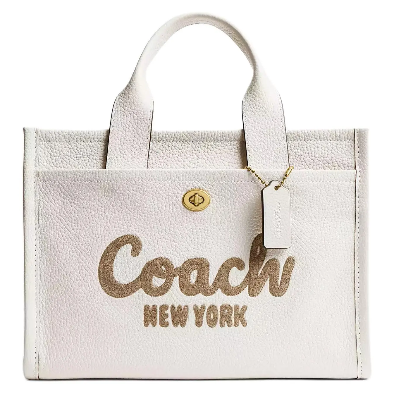 COACH Cargo 34 Embroidered Leather Tote Bag for Women, Detachable Strap, Large White Handbag