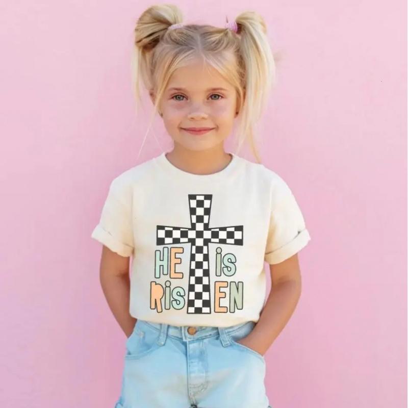 He Is Risen Easter Shirt, Trendy Christian Tee for Kids