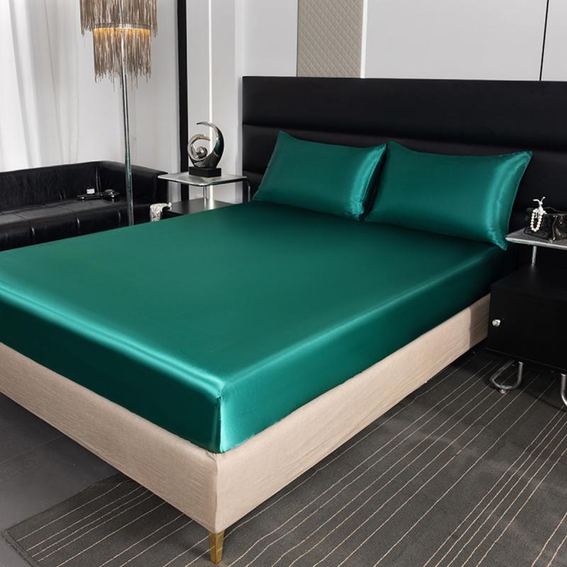 2/3pcs silky satin solid color fitted bed sheet set, dust-proof and dirt-resistant mattress cover, skin-friendly and breathable, cool and comfortable, silk-like bedding, Satin bed sheets, Cooling sheet set, suitable for bedroom/hotel, multiple sizes