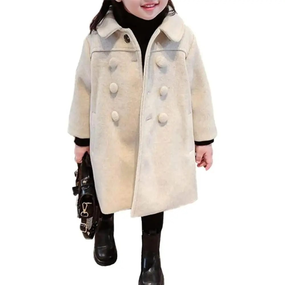 Toddler Baby Girl Winter Coat Dress Coat Warm Jacket Long Sleeve Button Trench Coat Kids Peacoat Outwear Clothes