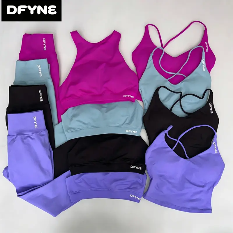 DFYNE 2 Piece Seamless Workout Set for Women| Fine Strap Open Backless Crop Tank Top & High Waisted Scrunch Bum Gym Leggings| Yoga Outfit
