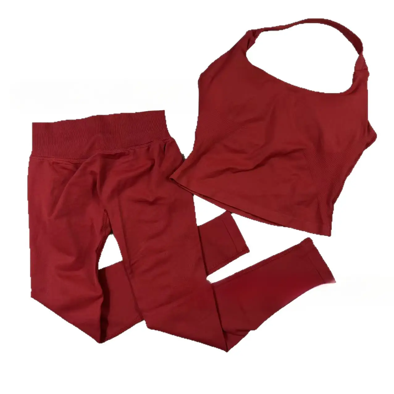DFYNE Women's 2 Piece Seamless Gym Set Halter Sports Bra and High Waisted Workout Shorts Outfit