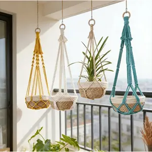 4-Pack Macrame Plant Hangers - Boho Handmade Woven Hanging Planter Baskets, Colorful Hanging Ropes for Indoor Greenery, Sports & Outdoor Camping Hammock-Style Home Decor