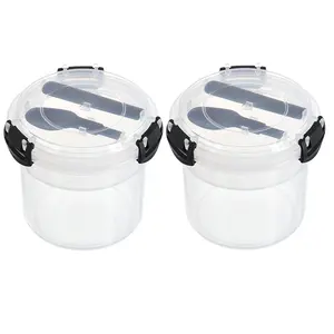Yogurt Cups 2/pack 600ml/20oz Overnight Oat Cups Individual Breakfast Cups Milk Cups Breakfast Cups Soy Milk Cups With Spoons, Covers and Sealed