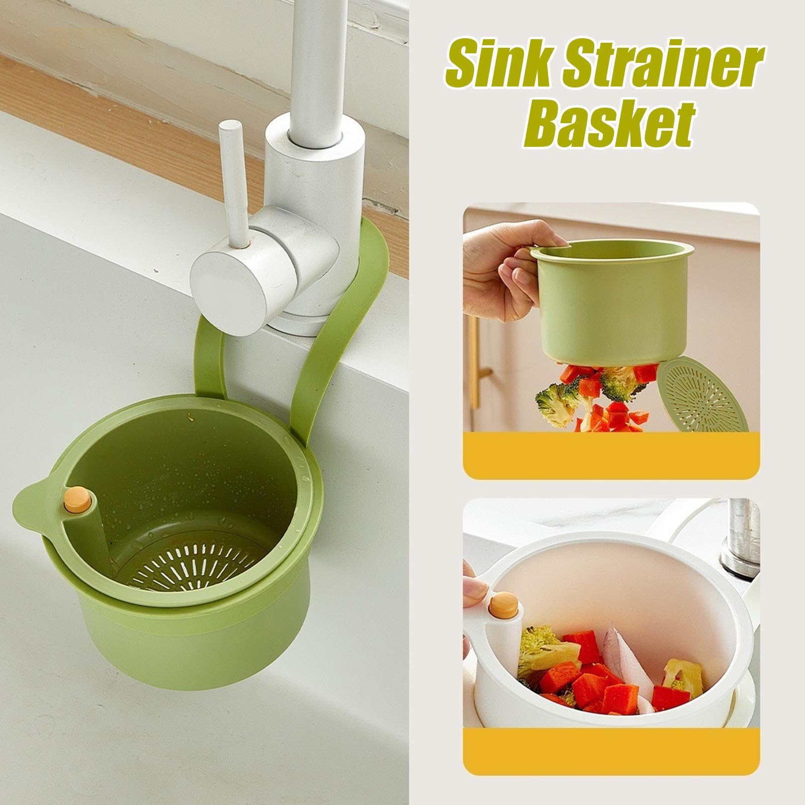 Over the Sink Colander - Small-Size Strainer Basket for Apartment Users, Tool-Free Faucet Edge Hanging, Quick Drain, Efficient Small-Sink Fit, Bottom Release for Effortless Maintenance, Compact Spaces
