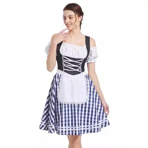 YF Women Oktoberfest Dirndl Costume, Off Shoulder Puff Sleeve Plaid Mini Dress, Bavarian Beer Festival Faux 3 Piece Outfit, Halloween Cosplay Carnival Party Maid Dress, Gift for Her Girlfriend Wife Multi Plaid Colors