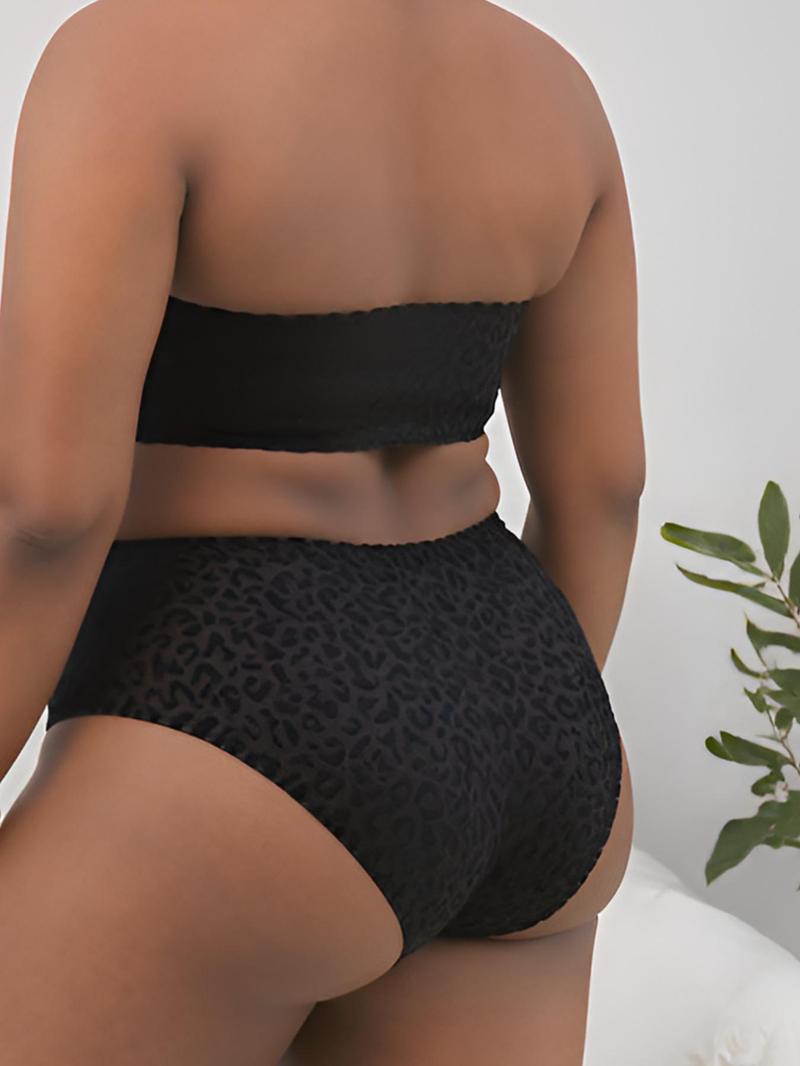 【Plus Size】Two-Piece Set Leopard Print Bikini Set, Casual Strapless Swim Top & High Waist Swim Bottom, Women's Two-piece Swimsuit for Summer Beach Holiday Vacation
