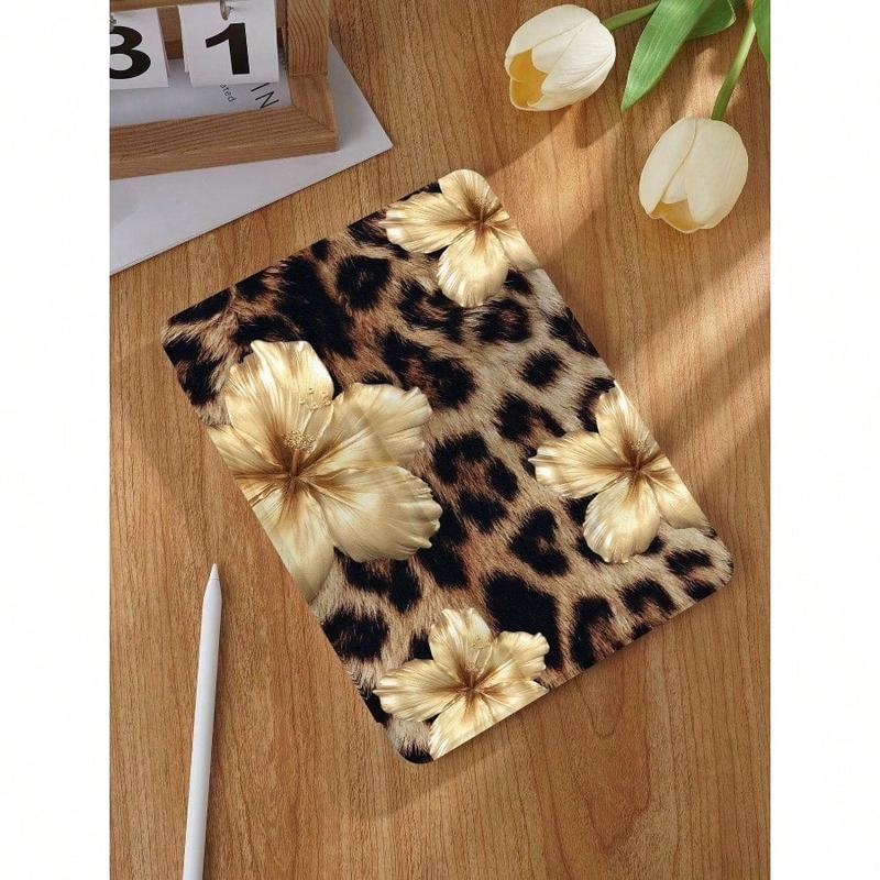 Leopard Print Floral iPad Case, Built-in Pencil Slot Adjustable Stand Auto Sleep/Wake, Lightweight Durable Soft Edge for iPad 10th/11th Gen/A16/Air 13/11-inch/Pro 11-inch/2025 & Galaxy Tab S9 FE+ 12.4-inch, Unisex Back-to-School Valentine’s Day Gift
