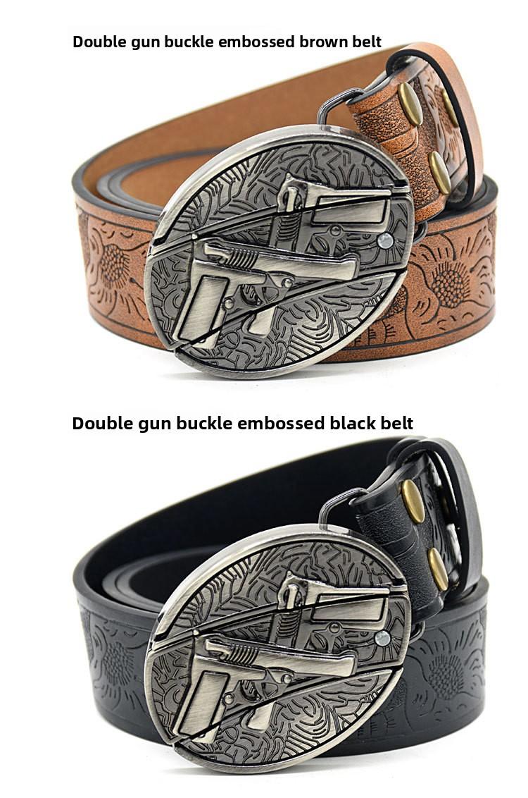 Men's belt, featuring embossed patterns, smooth buckle, personalized student fashion prints and engraved designs