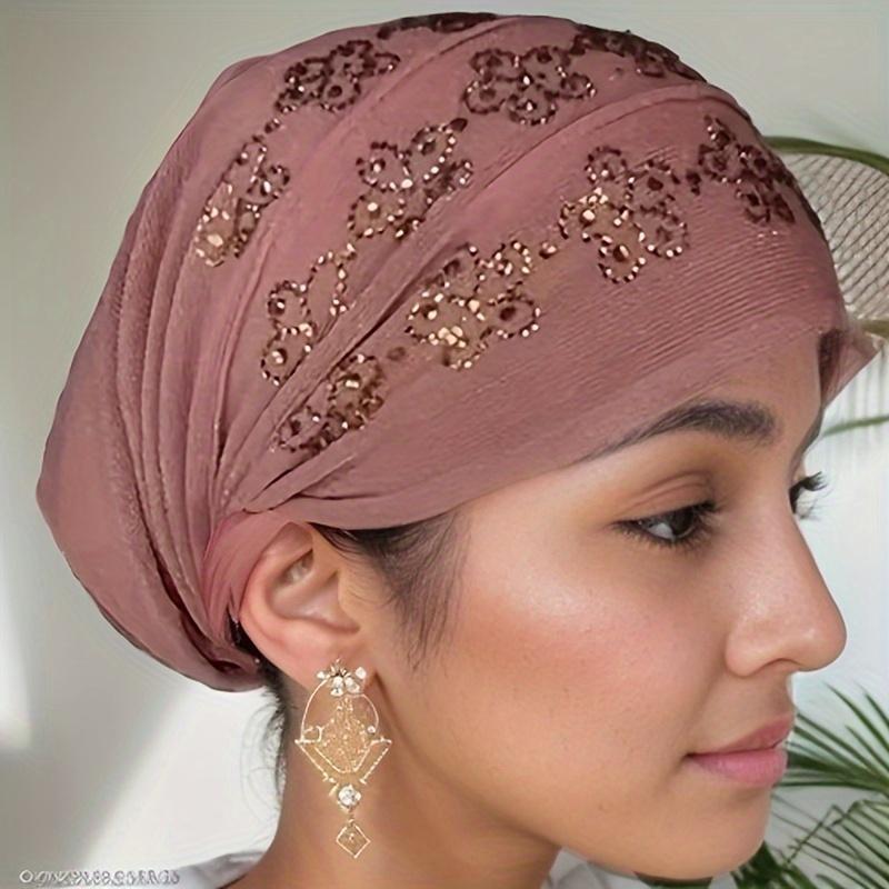 Elegant Women's Rhinestone Floral Turban - Stretchy, Soft & Breathable Head Wrap for Ramadan |   Red/Black