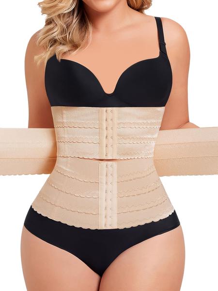 Women's Solid 3-sectional Hook & Eye Waist Trainer, High Stretch Tummy Control Corset for Daily Wear, Women Shapewear Clothes Halloween dailydrip comfyessentials midsize tiktokshopbacktoschool