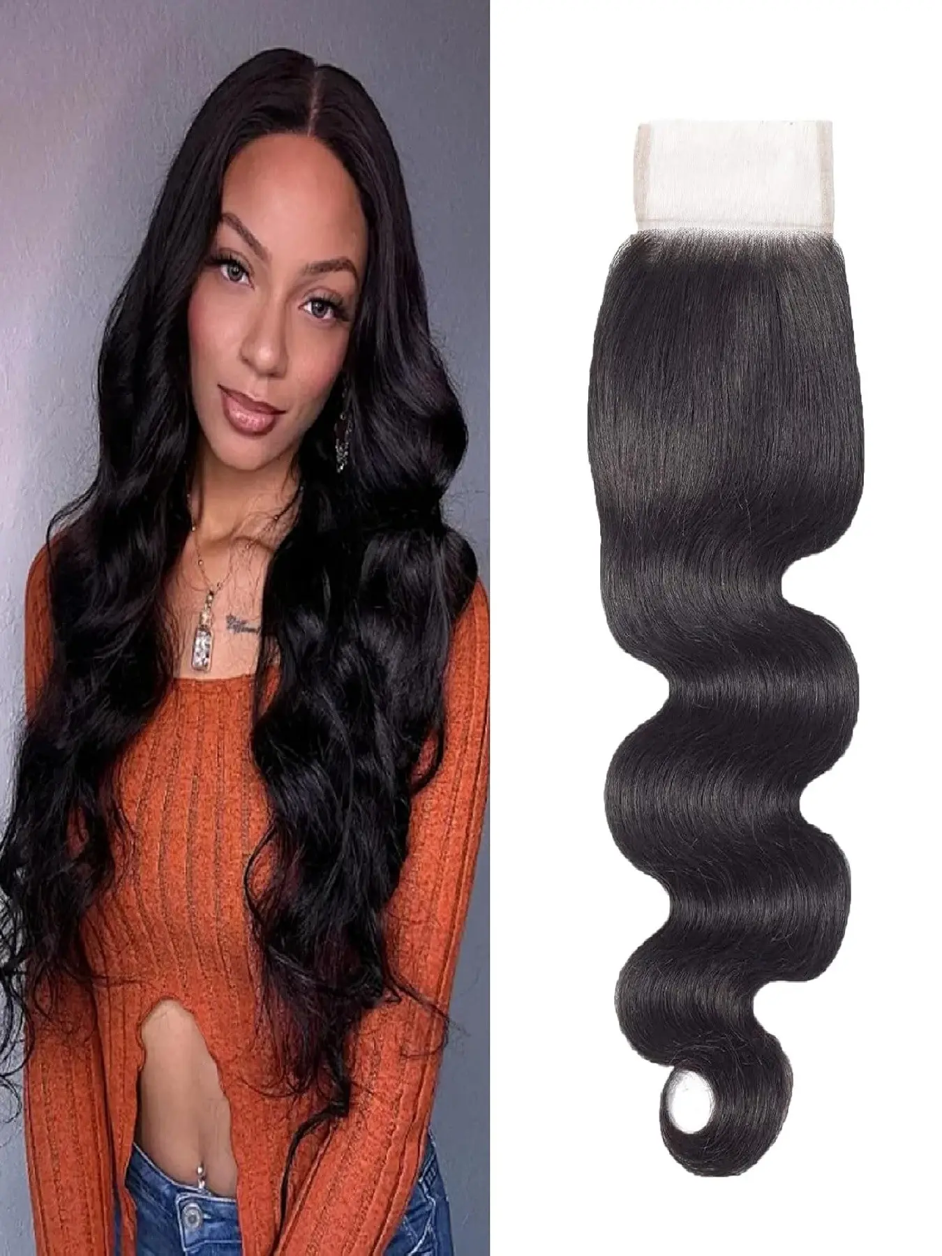 4x4 Human Hair Lace Closure Body Wave HD Lace Closure  Unprocessed Brazilian Human Hair Closure Hd Transparent Closure 150% Density Pre Plucked Natural Black