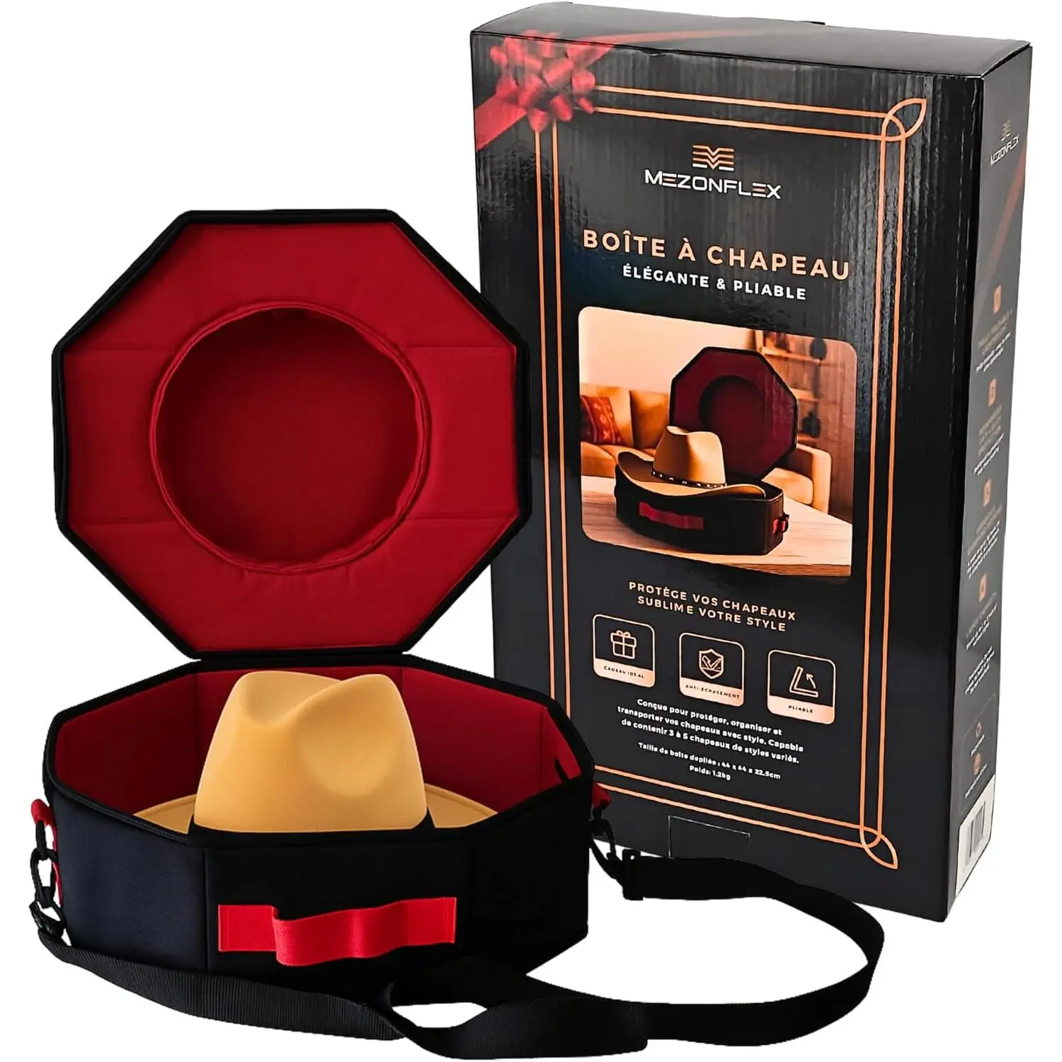 Premium Foldable & Lightweight Hat Box – Western & Fedora Storage – Water-Resistant Oxford Travel Case – Reinforced Lid – Ideal Gift for Holidays, Birthday & Christmas