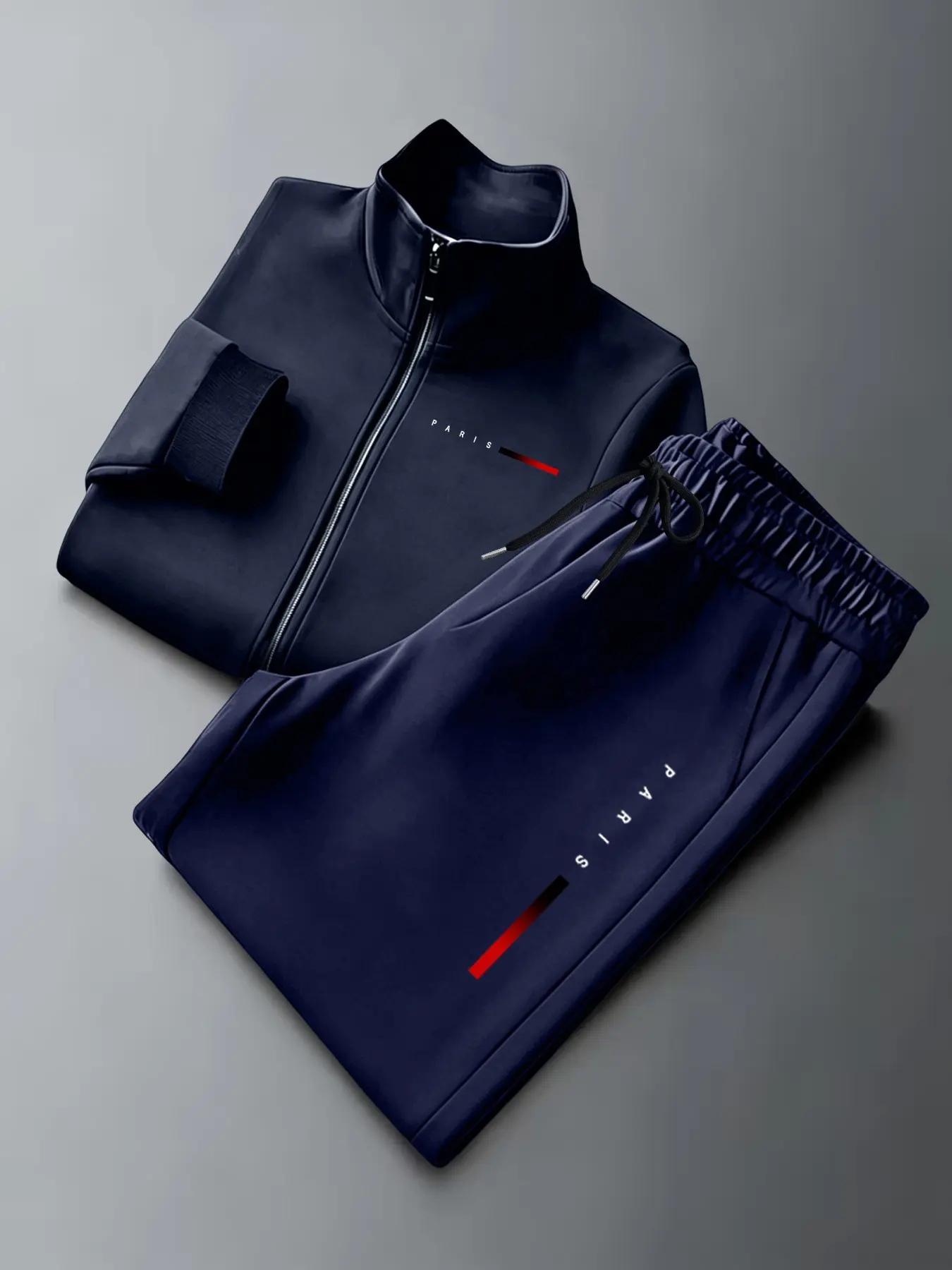 Men's Two-Piece Stand Collar Jacket and Sports Pants Set, Zipper Design, Drawstring Pockets, Casual Comfort, casual sporty comfy, Fall Winter Wear