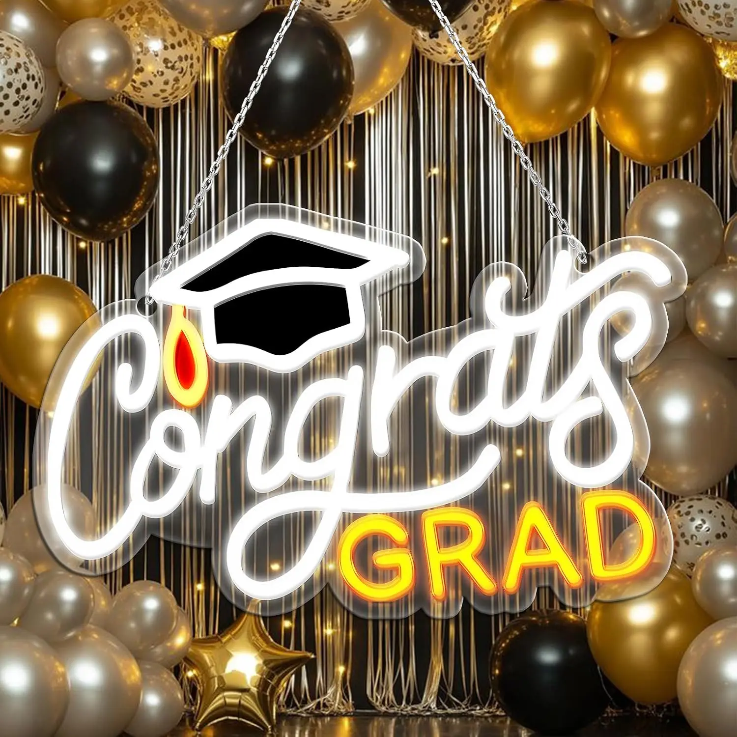Congrats Grad Neon Sign with Mortarboard - 14.5" x 8.6", Adjustable LED Light Up Sign for Prom Party, Photo background wall, Class of Celebrations, Graduation  for Dorm Backdrop Room Decor