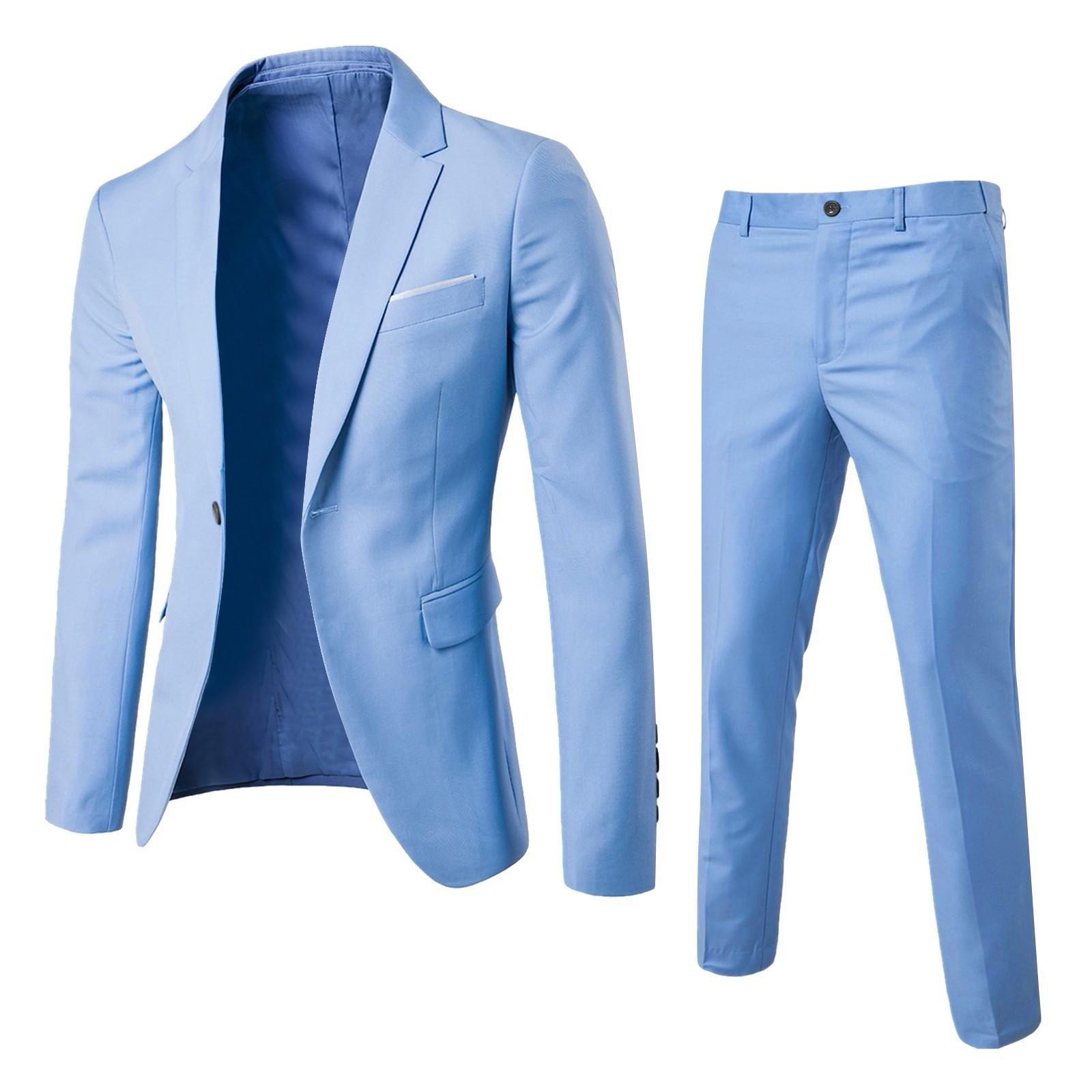 Men's Korean-style slim-fit two-piece suit, with simple lines, wrinkle-resistant and comfortable, suitable formal business occasions, and an ideal choice weddings/groom banquets