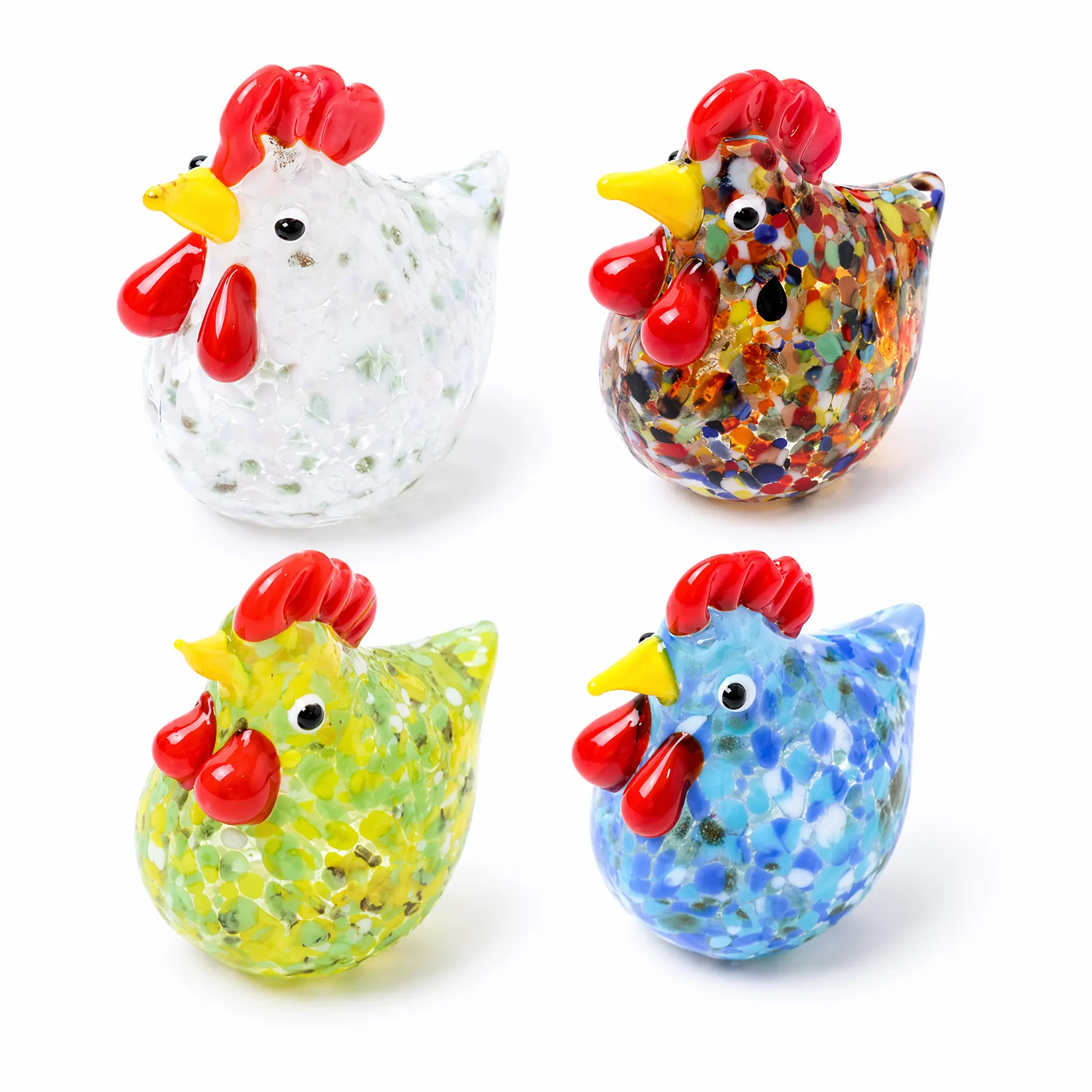 4Pcs Handmade Glass Chicken Figurines Colorful Mini Rooster Statues Cute Farmhouse Kitchen Home Tabletop Easter Decor and Gifts Set