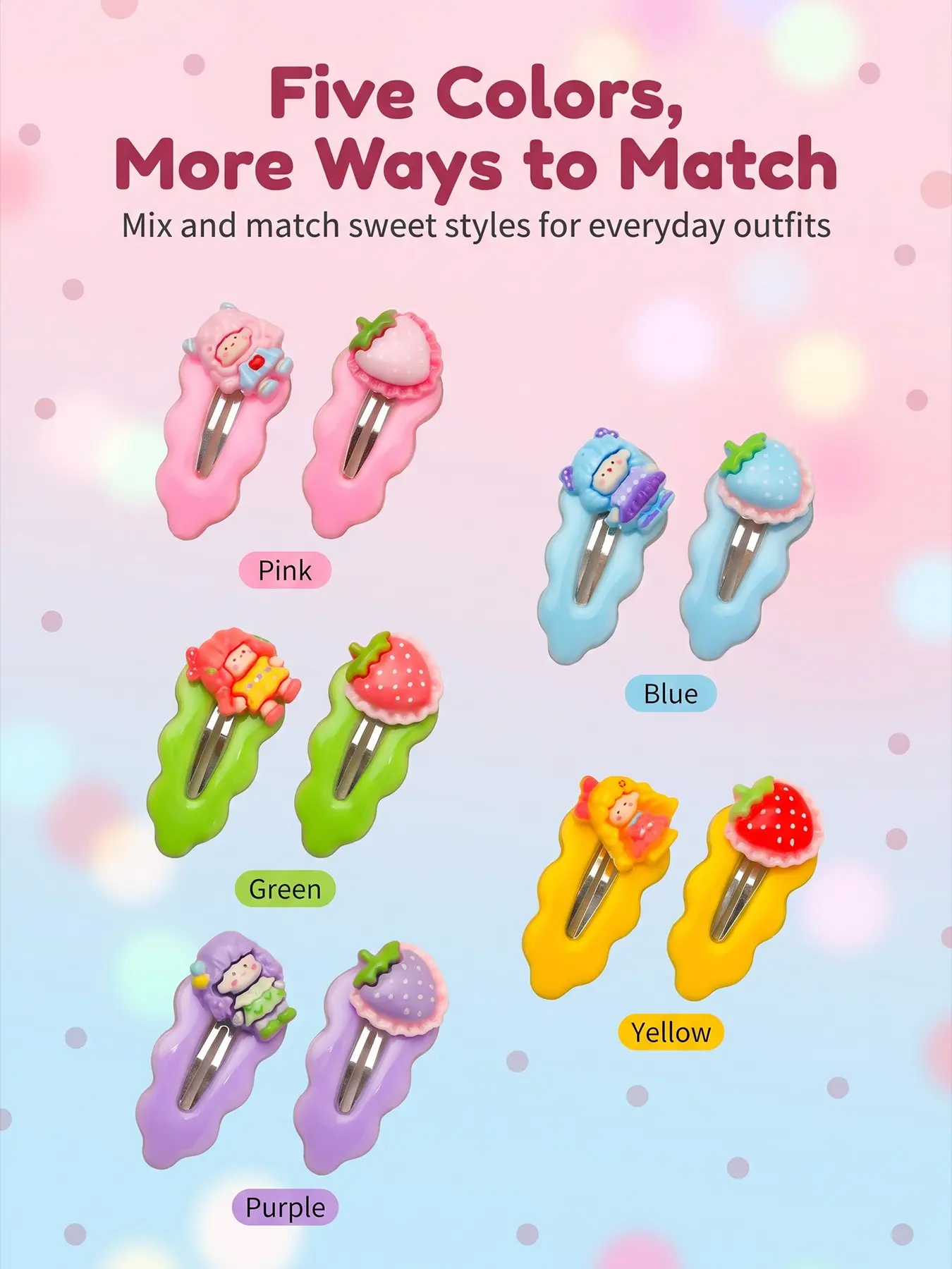 Adorable Strawberry and Bear Hair Clip Set (10 Pieces), Cute Hair Accessories for Girls, Perfect for Back-To-School Season
