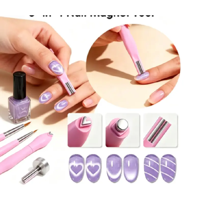 Heart Shaped Round 3-in-1 Cat Eye Magnetic Manicure Tool Set, Professional Nail Care & Art Decoration Kit for Cat Eye Nail Polish, Easy Apply with Hover Technique, Korean Chic for Home Studio Use, Gift for Women