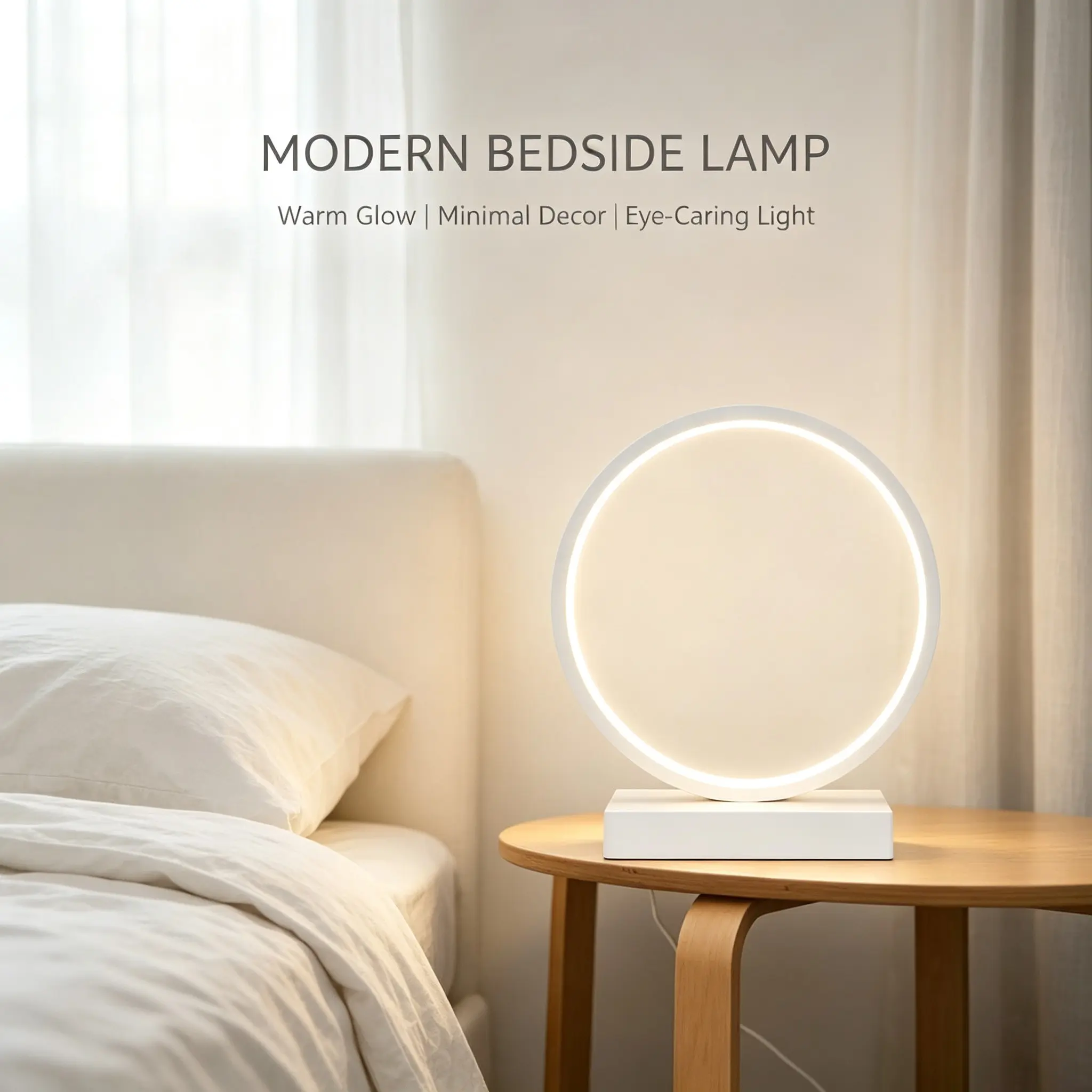Modern Round LED Desk Lamp, Adjustable Brightness, Three Color Light, USB Wired Control, Eye Protection, Suitable for Living Room and Office