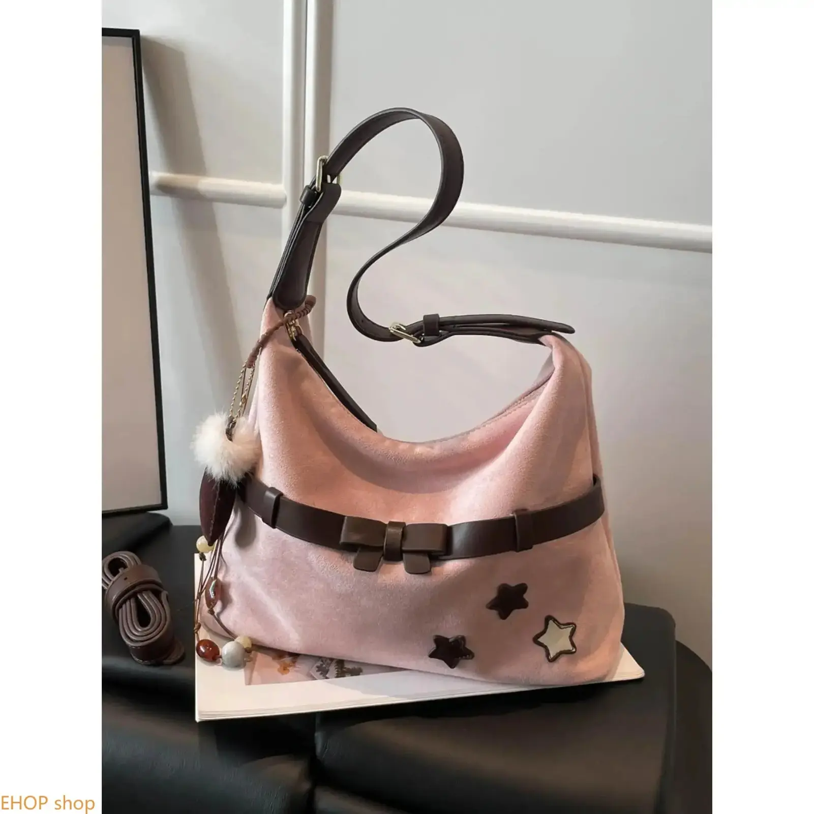 Unisex Vintage Bow Underarm Bag - Bow Accent Belt, Hanging Glove Charm Decor, Fashion Shoulder Handbag for Dates, Parties, Social Events
