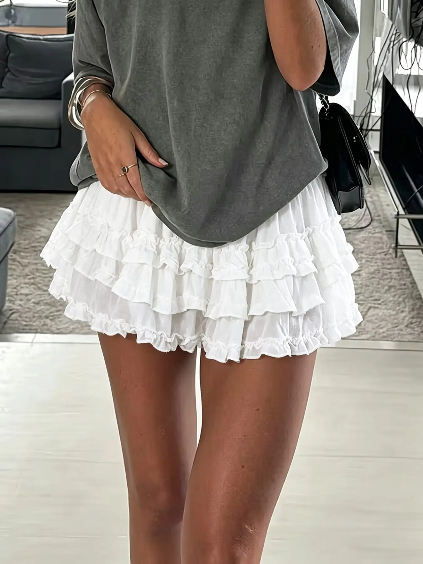 French Lazy Multi-Layer Ruffle Puff Short Skirt, High Waist Slimming Versatile Daily Commute Mini Skirt, Fashionable and Comfortable
