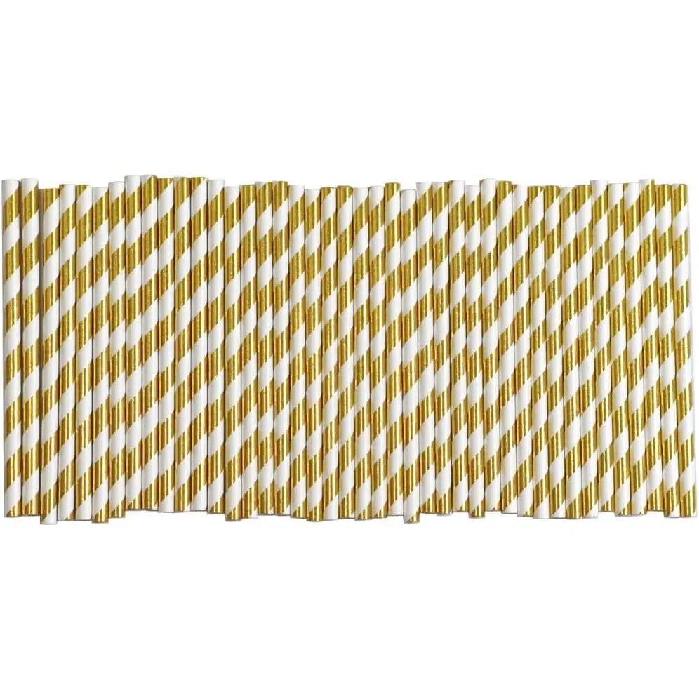 White Stripe Paper Straws - 5.75 Inch Short Paper Drinking Straws, for Birthday, Wedding, Bridal, Party, Bars, Restaurants, Drinks - 500 Counts
