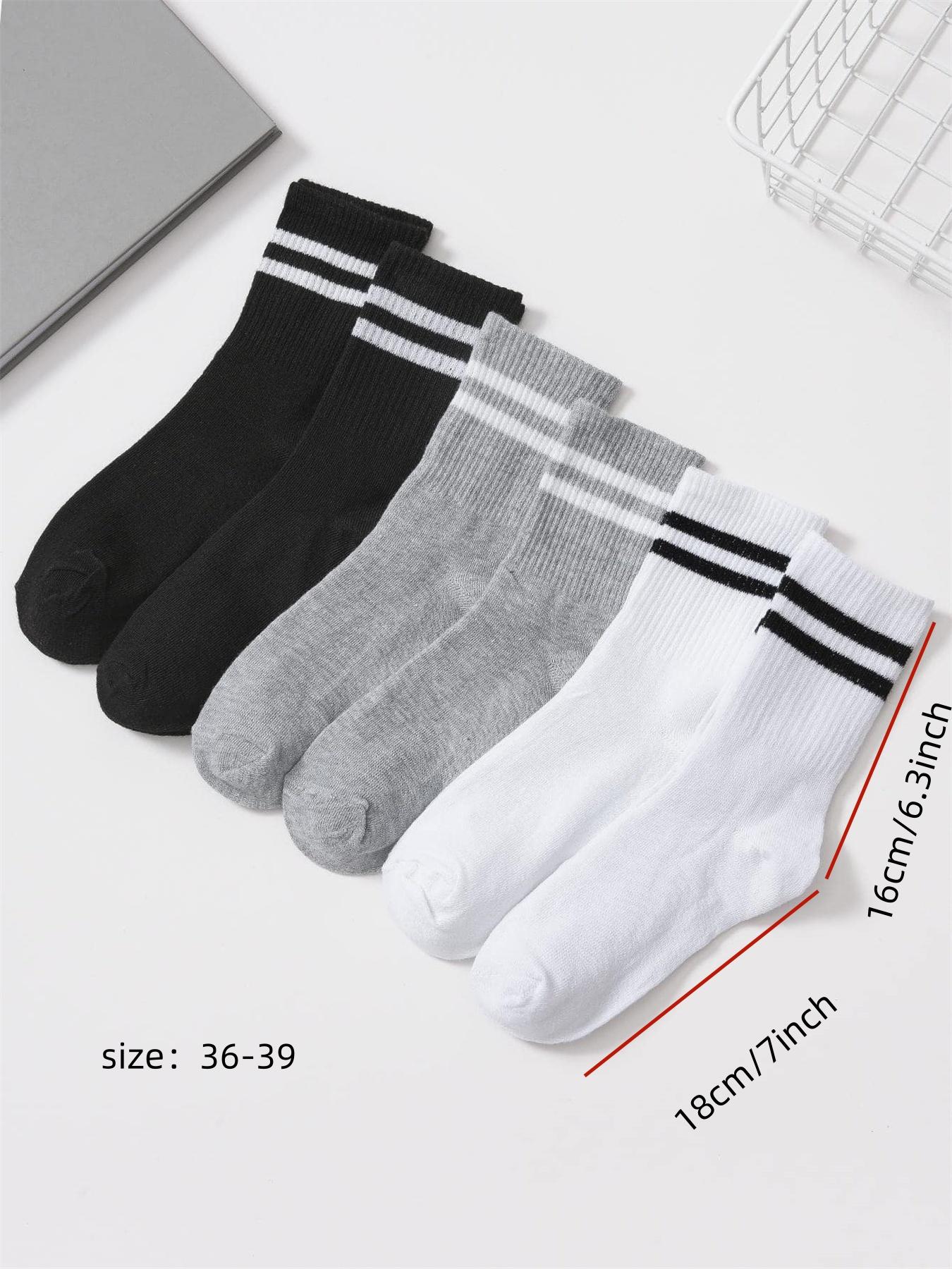 Women's 6 Pairs Striped Print Crew Socks Set, Soft Comfy Breathable Mid Calf Socks For Gym Outdoor Daily, Women's Socks & Hosiery, Cozy Fall Outfits, Versatile Street Style Womenswear, Summer Outfits 2024