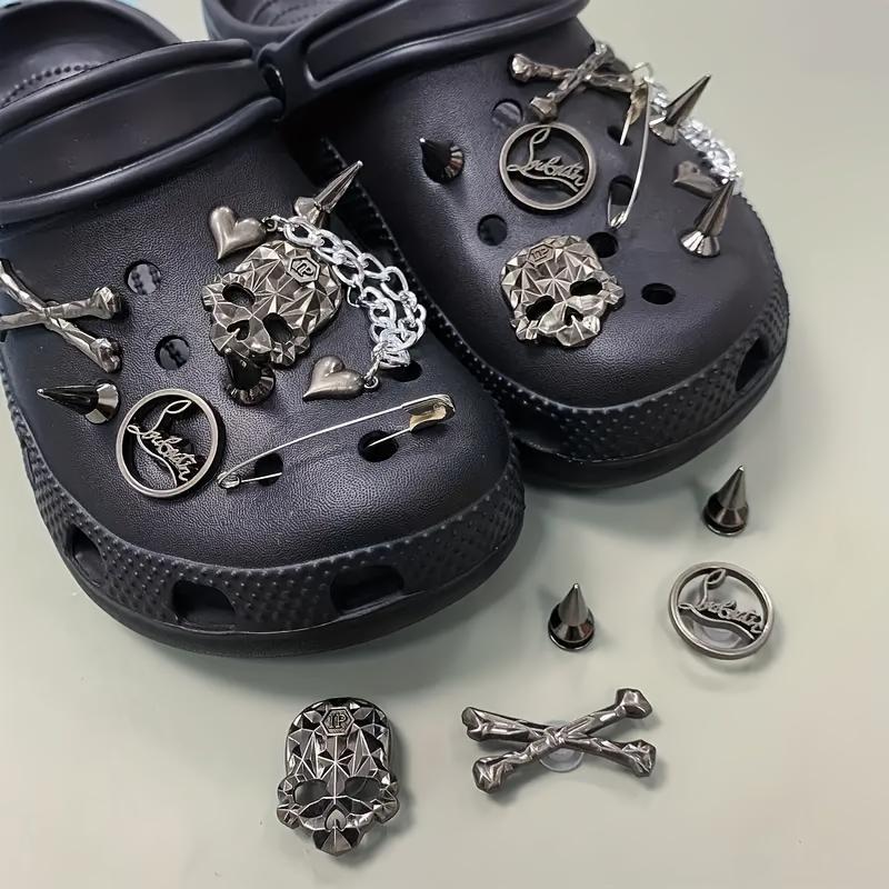 16pcs Punk Style Alloy Shoes Charms For Croc Clogs Sandals Decoration, Shoes DIY Accessories For Women & Men Footwear Comfort