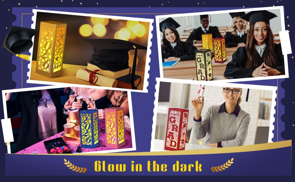 12 Pcs Graduation Table Centerpieces Boxes Class of 2026 Graduation Lanterns for Centerpieces with LED Candles Congrats Grad School College Photo Props for Party Table Decoration (Black)