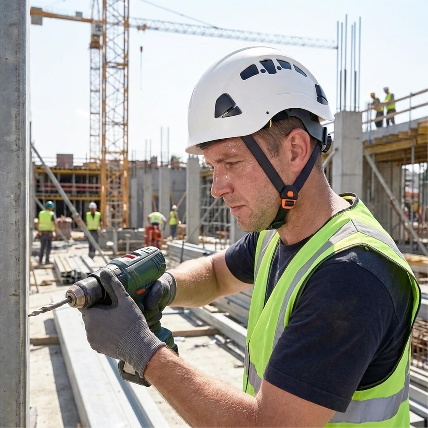 Hard Hat, Vented Safety Hardhats, Cascos De Construccion, 6-Point Suspension Adjustable Forestry Arborist Work Helmet for Men Women, Construction Climbing Protective Headgear