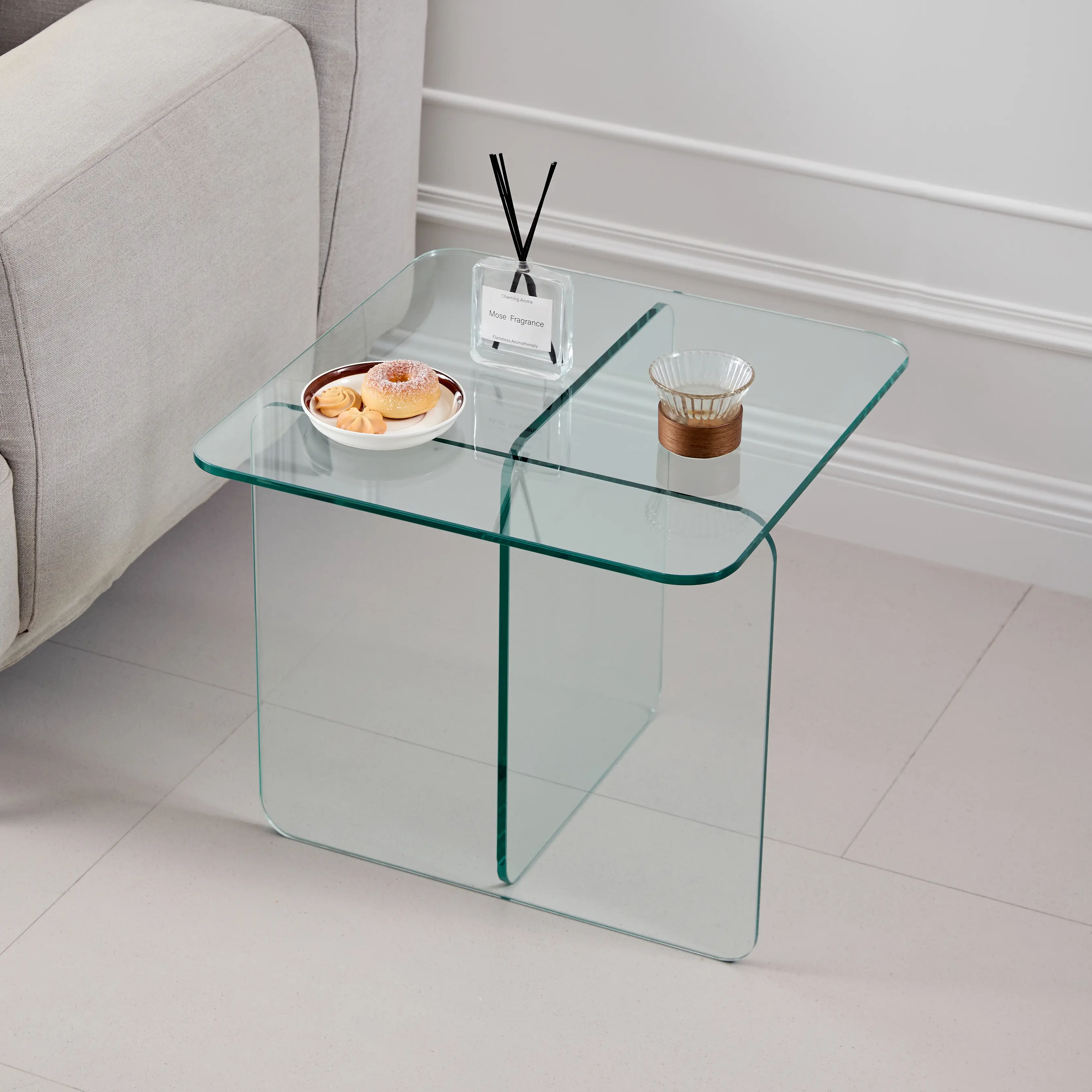 ARCH Tempered Clear Glass Side Table Small Tea Table Night Stand End Table for Living Room Bedroom Office 17.7x17.7x16.1in Transparent Waterproof Durable Multipurpose Couch Desk, Transparent Color Options, Glass Material, Product Dimensions: 17.70