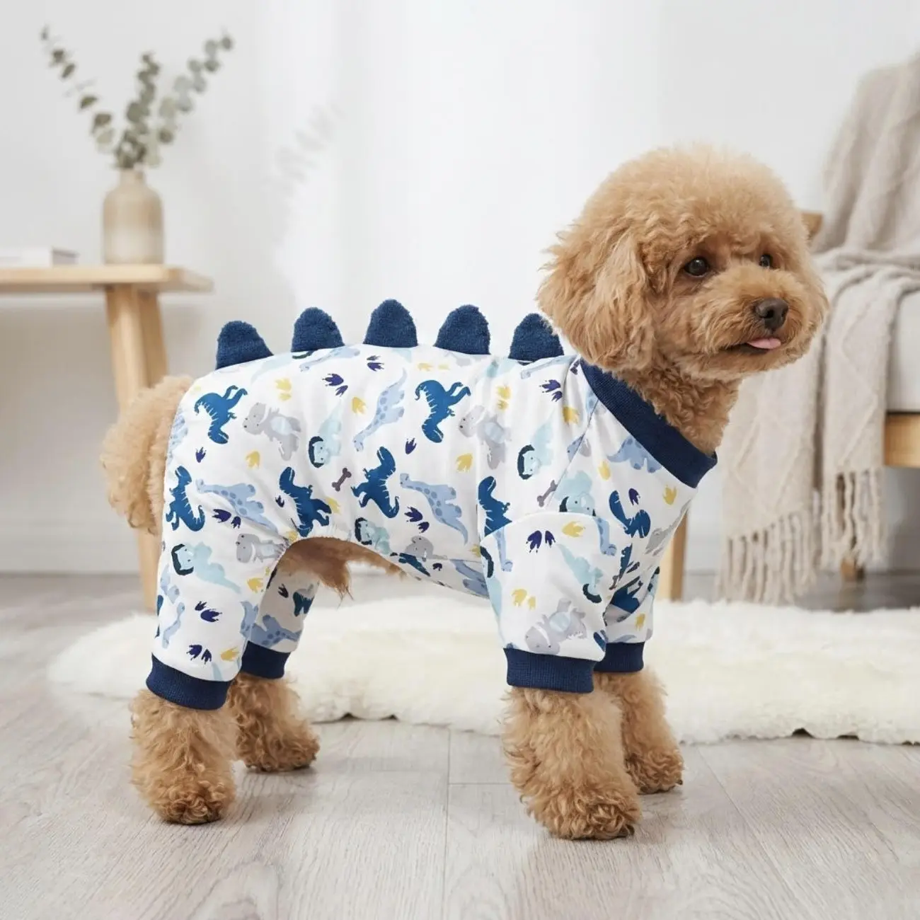 1pc Cute Dinosaur design Dog Pajamas, Cartoon Printed Pet PJS Onesie, Medium Stretch Soft Anti-Shedding Sleepwear for Small Medium Dogs