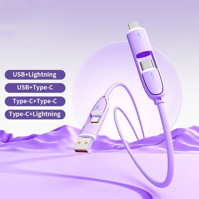 Fast Charging USB-C to Lightning Cable, 4-In-1 Charger with LED Light, Compatible with iPhone 16/15/14/13, Tablets, Laptops