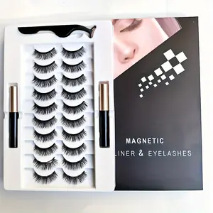 Natural Lash Kit with Eyeliner Liquid, 2 Eyeliners & 10 Pairs Reusable False Lashes, Natural Look, No Glue Needed, Magnetic Eyeliner
