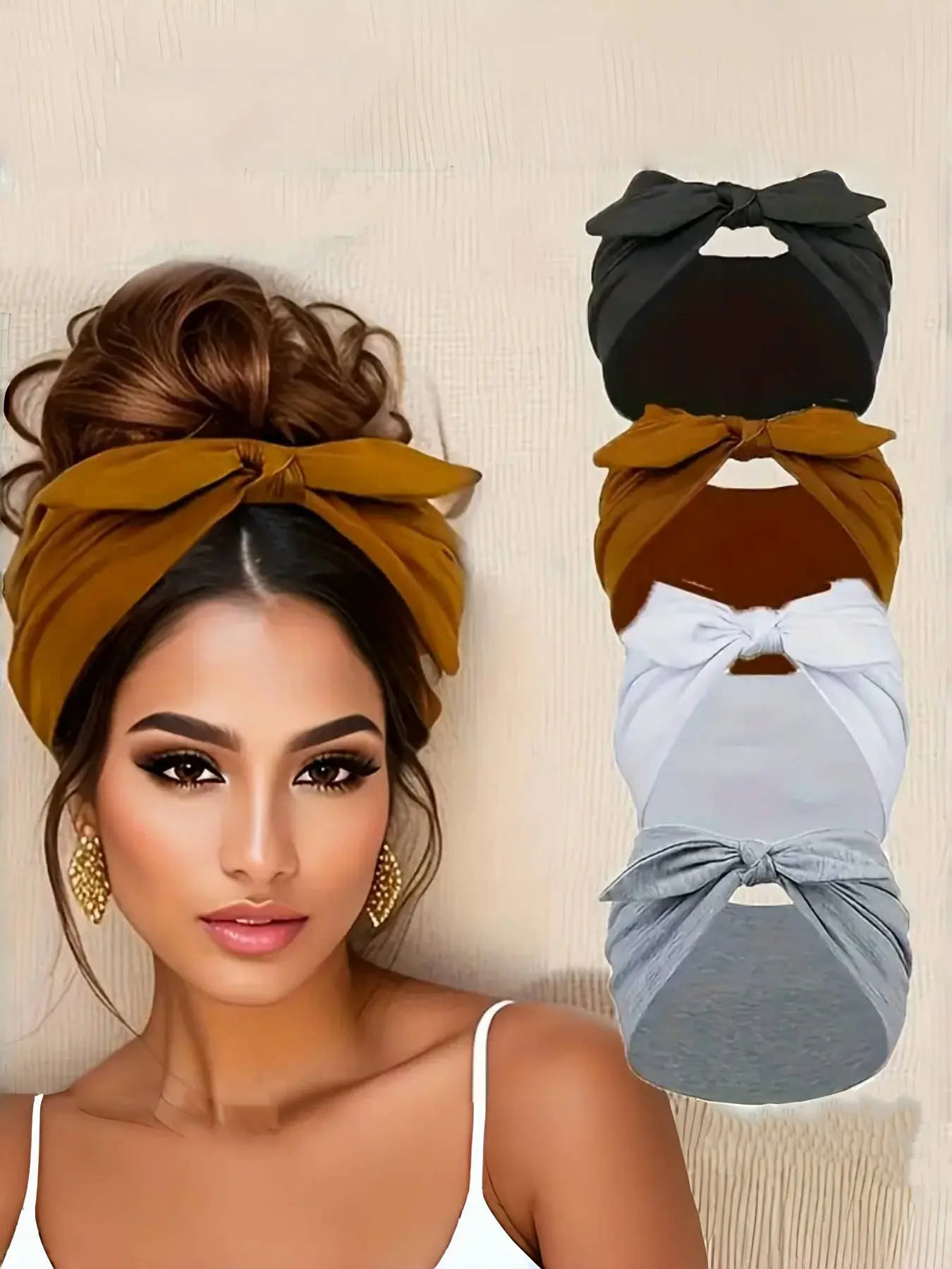 Oversized Rabbit Ear Bunny Ears Hair Tie with Elastic  - Soft Blend Yoga & Workout Headband, All-Season Sweatband Daily Headband for Women, Animal Ears Headband, Bunny Earbands, Gym Headband, Fashion Headbands, 4 Colors (Black, Brown, White, Grey)