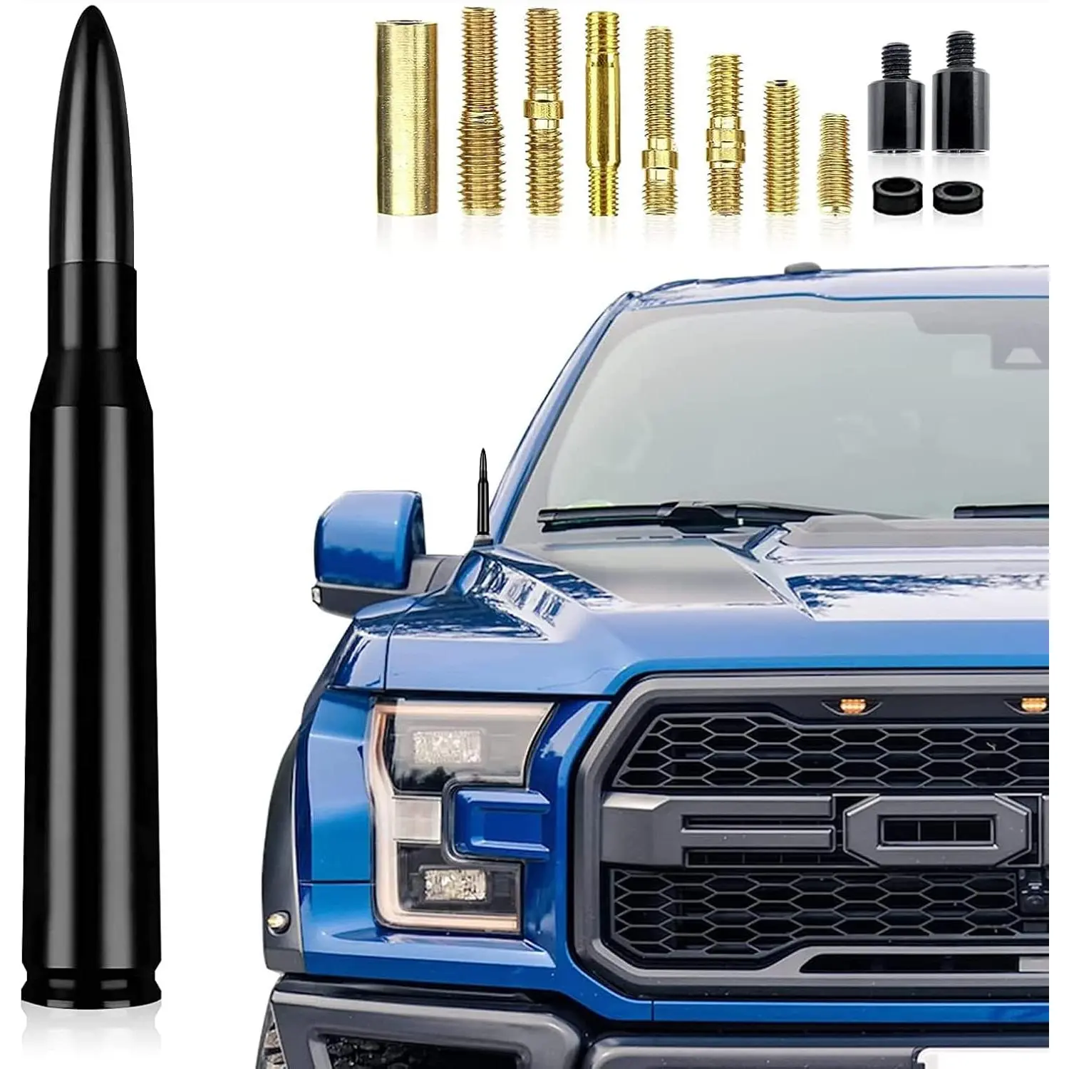 1 PC Billet Alum. Short Height Weatherproof Car Truck Bullet Antenna - Easy Install Auto Antenna Mast for GM Chevy/GMC Silverado 1500-3500 HD Avalanche Sierra 1500-3500 Denali Heavy Duty Pickup Truck Accessories (Black), Pickup Trucks, Wide Helix