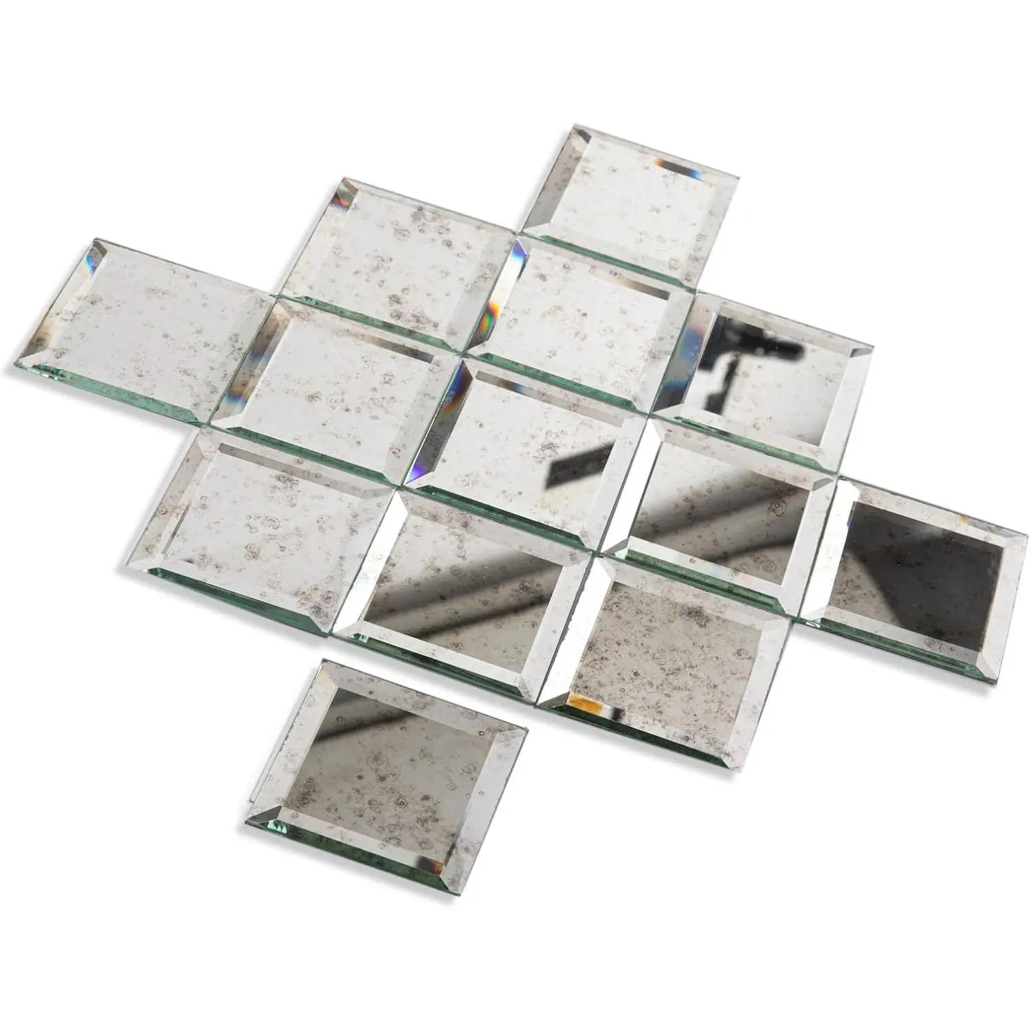 Peel and Stick Mirror Backsplash, Light Antique, 3x3 Inch, Beveled Mirror Square Kitchen Bar Wall Tile (2 Sq.ft, 32 count)