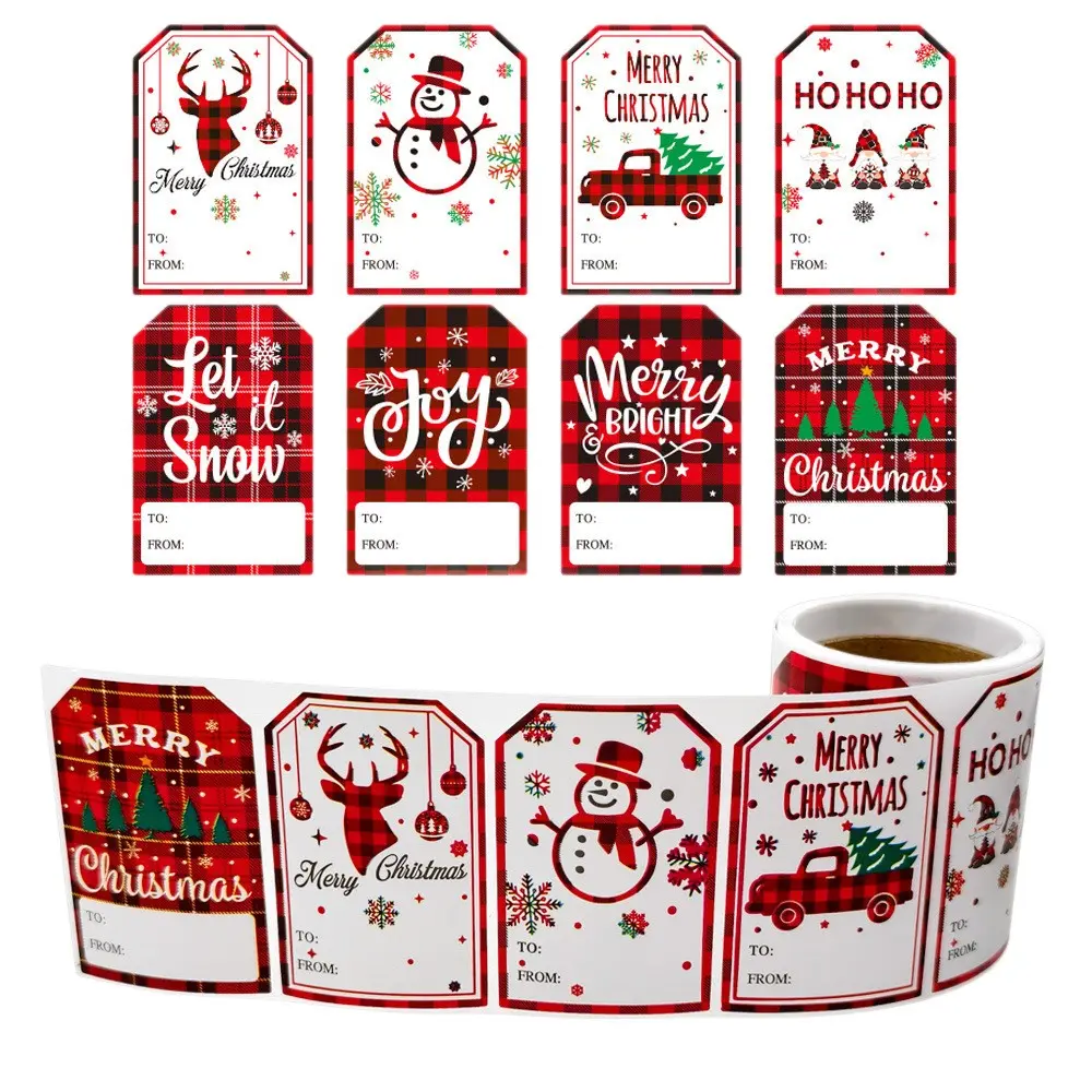 Merralta Durable 500 Piece Paper Christmas Gift Tags, Self-Adhesive Office Stationery Labels, Writeable 2.95x1.6 Inch Holiday Design, Home & Decor
