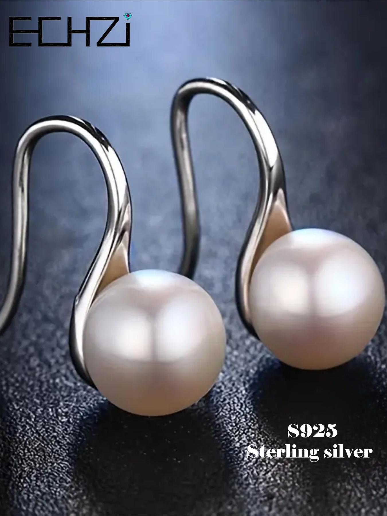 925 Sterling Silver Faux Pearl Decorated Dangle Earrings, Elegant Simple Style Earrings for Women, Trendy Female Gift, Perfect for Sensitive Ears, Elegant Minimalist Earrings