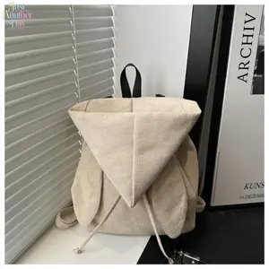 Unique Angel Wings Drawstring Backpack, Minimalist High-Value Casual Bag, Hoodie Hat Style Corduroy Daypack, Fashionable Drawstring Backpack for Women