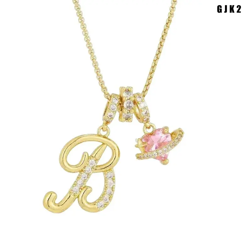 18K Gold Plated 3 Layer Initial Letter Necklace, A-Z Alphabet Pendant Snake Chain Choker with Pink Heart Zirconia, Adjustable Women Neck Jewelry, Daily Wear & Valentine Gift