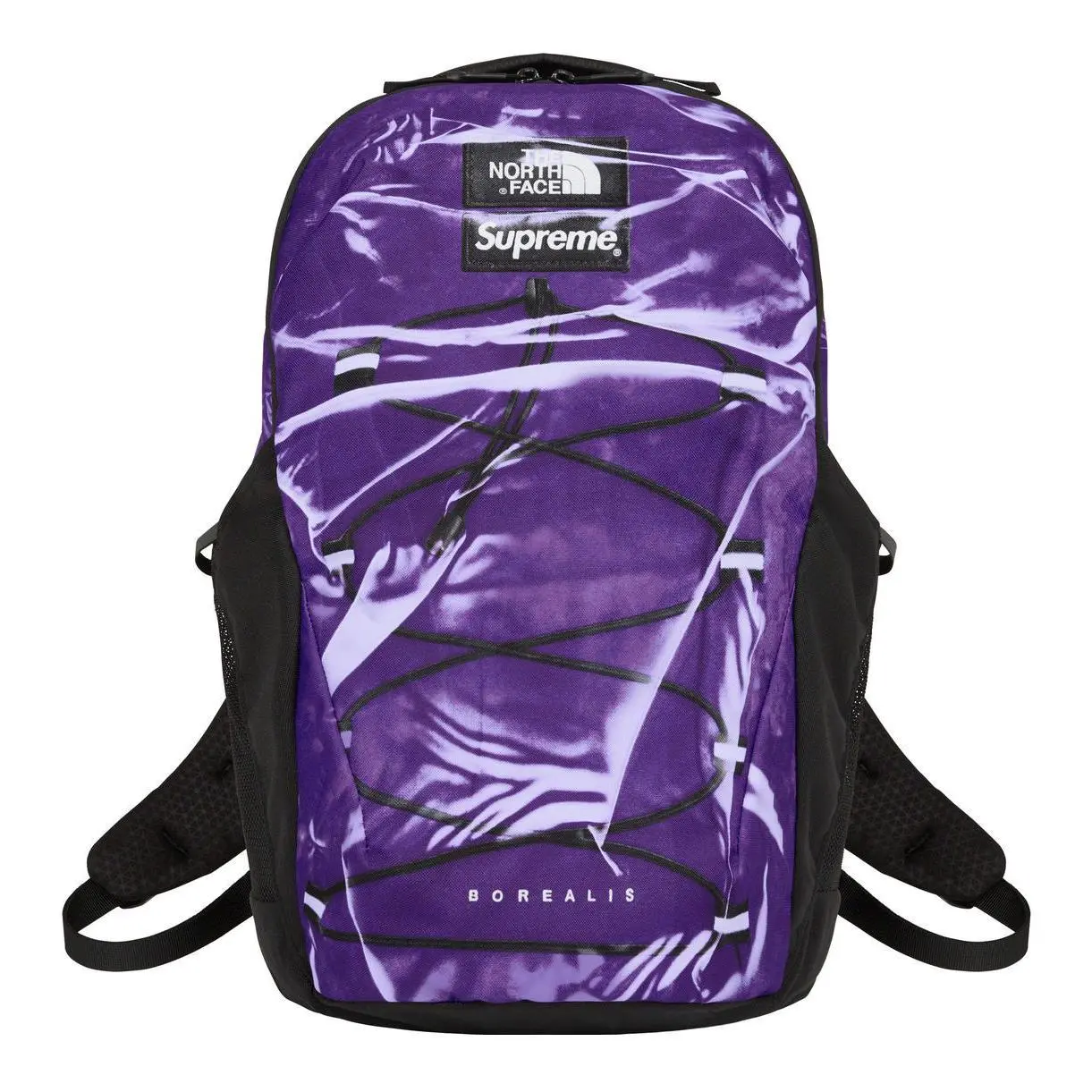 Supreme x The North Face SS23 Week 3 Logo-Print Polyester Backpack for Men and Women, Adjustable Strap, Sporty Casual Style in Purple