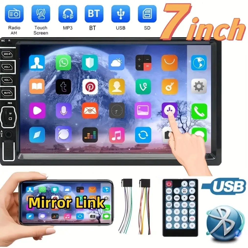 7 Inch Dual Core HD Touchscreen Car Mp5 Player, Car Video Player, Bluetooth-compatible Fm Radio, Supports USB Aux External Audio Sources, High-Quality Sound Experience, Head Unit