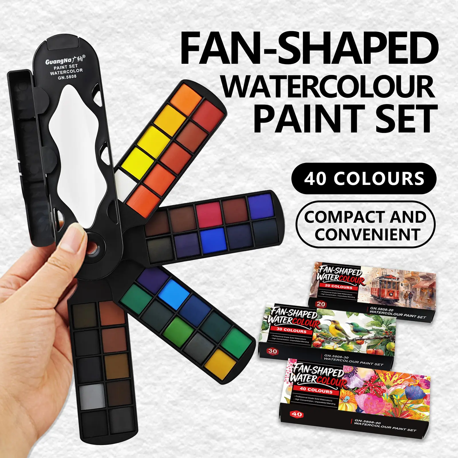 Portable Multifunctional Watercolor Paint Set, Foldable Design with Brush and Palette, 20/30/40 Vibrant Colors, Ideal for Travel and Beginners